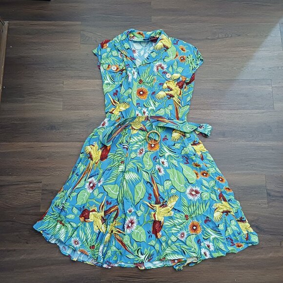 RARE 30s Sport Dress Jungle Parrots PRINT TROPIC Trashy Diva VINTAGE DESIGNER 12 - Picture 3 of 7